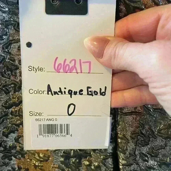 NEW MAC DUGGAL METALLIC JACQUARD ANTIQUE GOLD BALLGOWN sz 0 - Picture 15 of 16